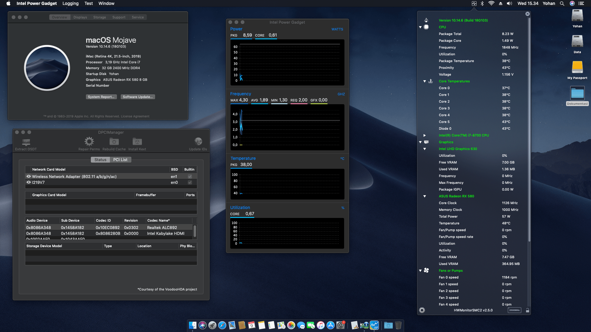 Success Hackintosh macOS Mojave 10.14.6 Build 18G103 at Gigabyte Z390 M + Intel Core i7 8700 + ASUS RX 580